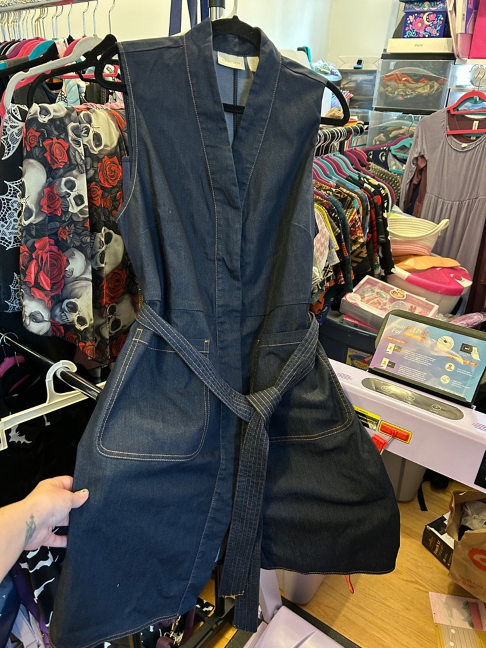 Chico's Dark Denim Sleeveless Wrap Dress with Belt